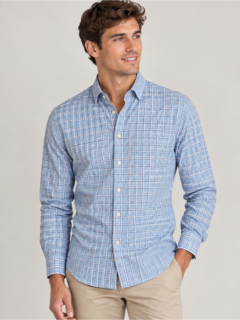 Banana Republic Light Blue Plaid Button-Down Shirt